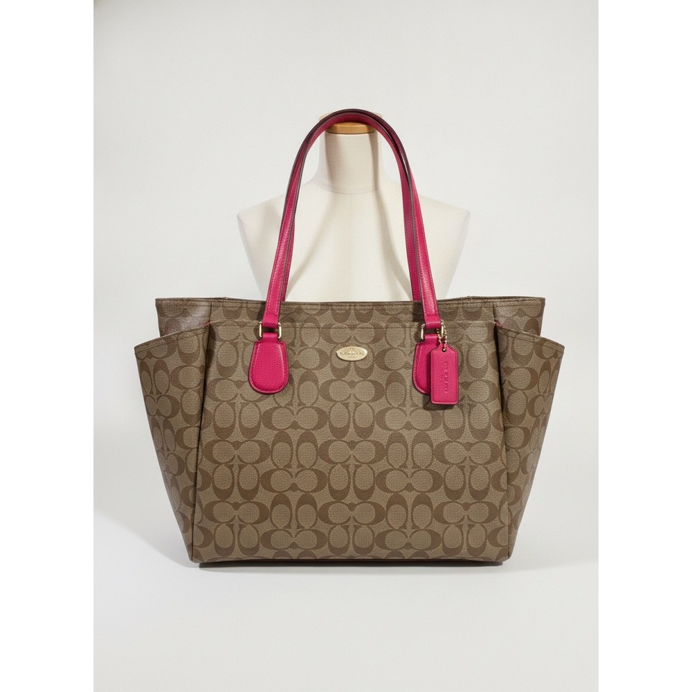 Coach Signature Canvas Baby Bag Diaper Tote Khaki Pink F35414